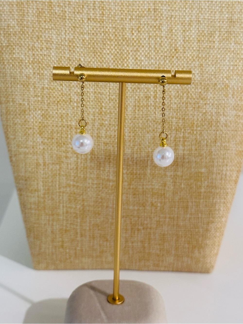 Fashion Jewelry Gold Chain Earrings with White Pearls